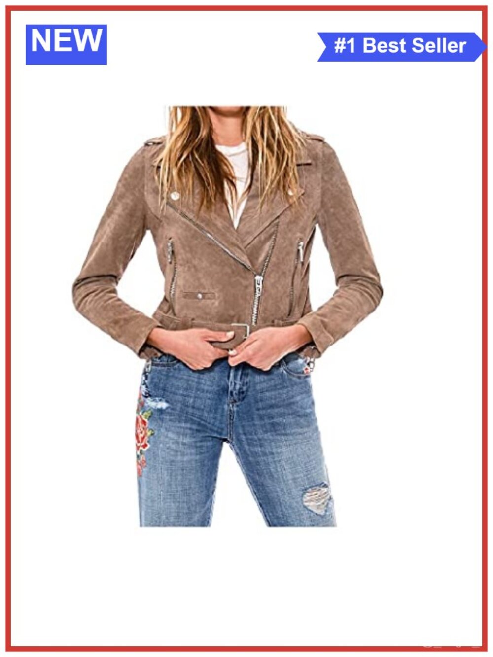Suede Moto Jacket Asymmetrical Zip Front Pockets Cropped Aviator Coat